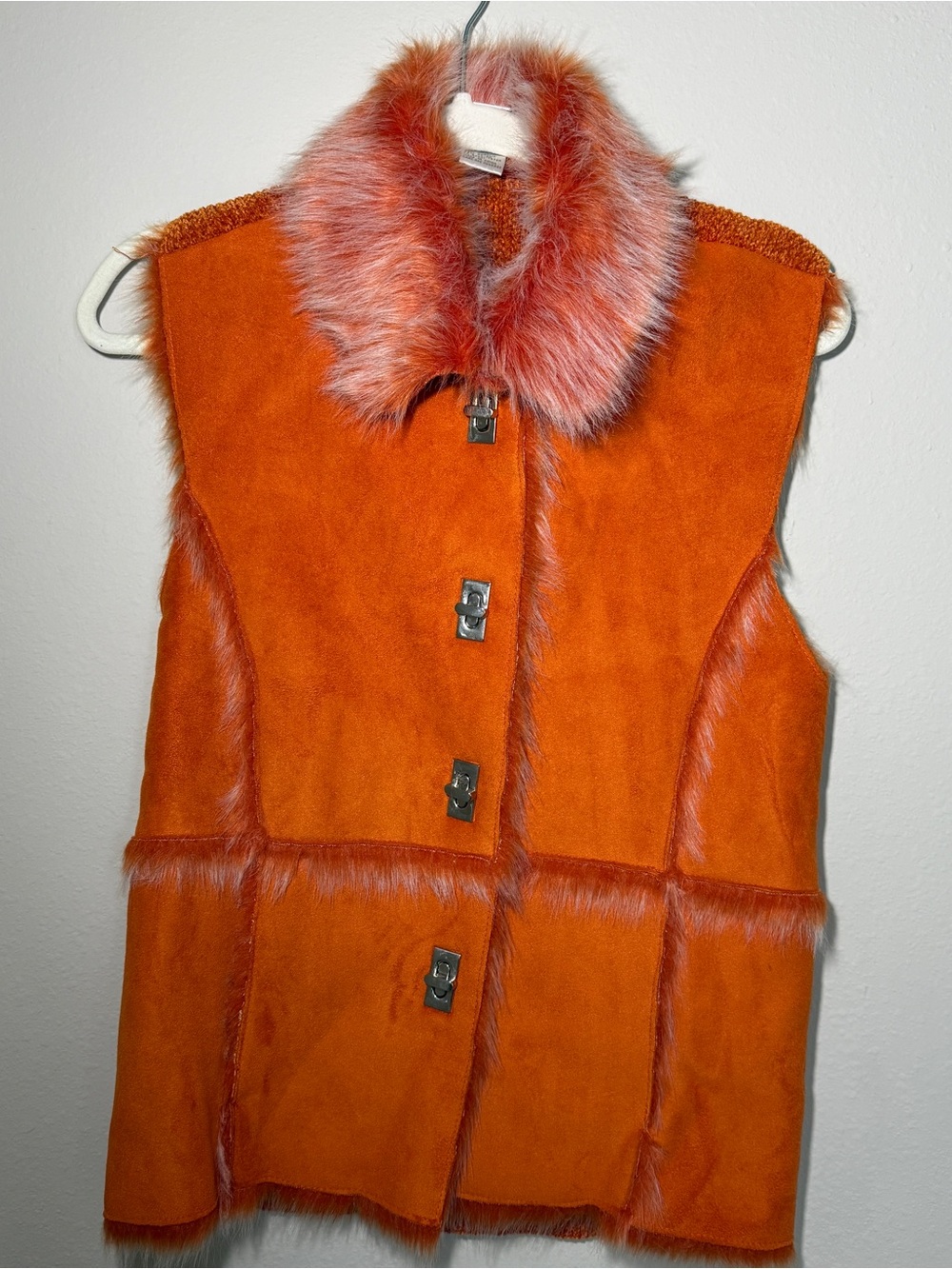 Vintage Women's Orange Faux Fur Trim Vest